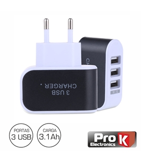 PKAUS02B - Alimentador Compacto 3 USB 5V 3.1A - PKAUS02B