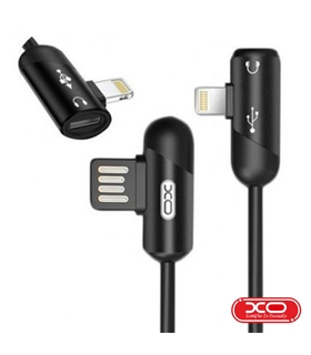Cabo USB-A Lightning 8P 2.4A e Auscultadores 1mt Preto - NB38BK