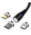 Cabo USB Magnético 3 em 1 Lightning + USB-C + Micro-USB 2A