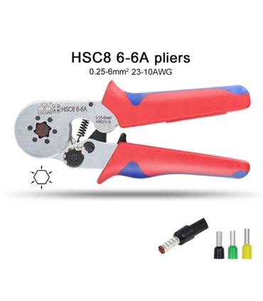 HSC8 6-6A - Alicate de Cravar 0.25-6mm2 c/ Conjunto Ponteira - HSC86-6A