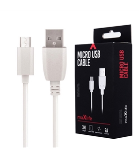 Cabo USB-A 2.0 2A Macho / Micro USB-B Branco 3m - CUSB-02WH